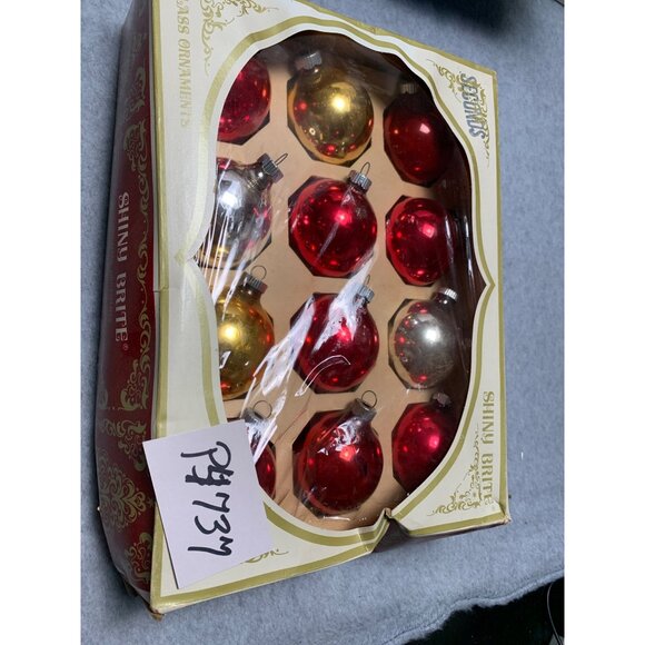 Shiny Brite Vintage Glass Christmas Ornaments Set 12 Red Gold Silver 2" Round Bo - Picture 10 of 10